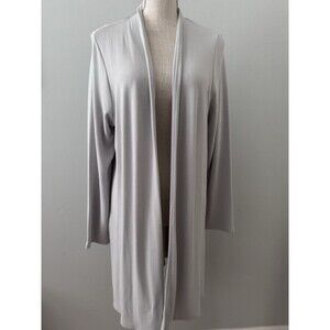 J.Jill Wearever Collection Long Line Cardigan Dove Gray‎ Stretch Classic Size L